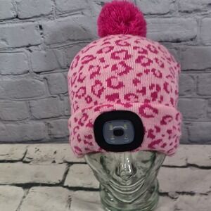 Night Scope Beanie Hat Womens Pink Cheetah Rechargeable LED Head Lamp Hat